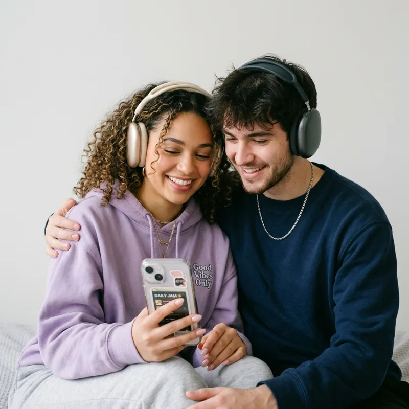 A couple listening to music together